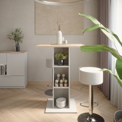 Set Table De Bar Repose Avec 2 Tabourets - 45x110x106 Cm - Anthracite Et Chêne Doré