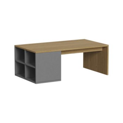 Vicco Table basse anthracite/chêne 90x50cm avec 4 compartiments ouverts