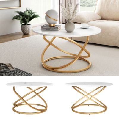 Vicco Table basse Blanc/Or 79.5x46cm avec une grande surface de travail