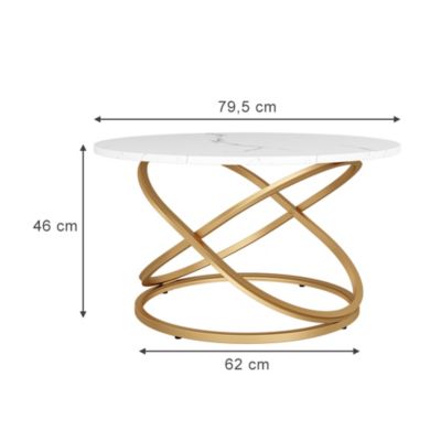 Vicco Table basse Blanc/Or 79.5x46cm avec une grande surface de travail