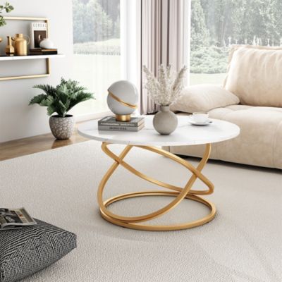 Vicco Table basse Blanc/Or 79.5x46cm avec une grande surface de travail