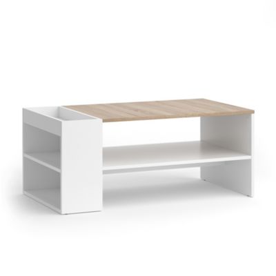 Table Basse Vicco Blanc Sonoma - Style Chêne - Avec étagères - 100x40x40 Cm - Neuve