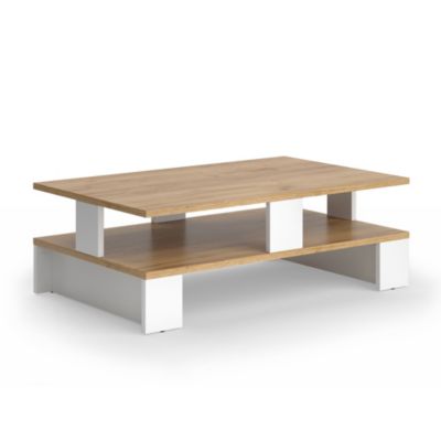 Vicco Table basse Chêne doré/blanc 80x50cm avec deux niveaux
