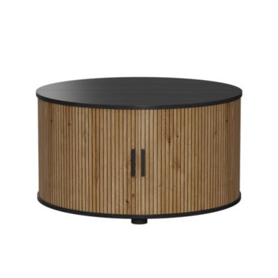 Vicco Table basse Chêne/noir 80x80cm avec porte coulissante