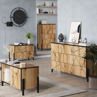 Lot De 2 Tables De Chevet Vicco – Sonoma – 3 Tiroirs Chacune – MDF Et Aggloméré