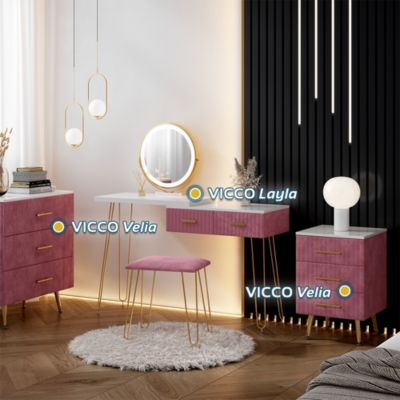 Vicco Table de nuit Rose 41x62cm avec 3 tiroirs