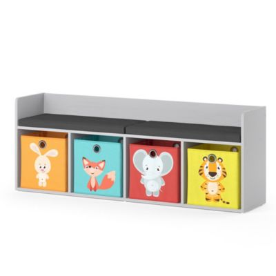 Vicco Étagère pour enfants Blanc 142.4x53.4cm 4 compartiments, avec boîtes pliantes multicolores