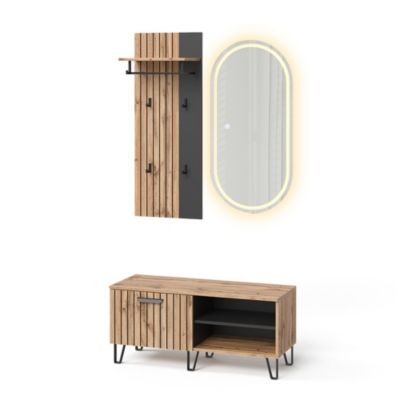 Armoire à Chaussures Amber 100x100 Cm – Porte Et Tiroir, Couleur Chêne Wotan – Rangement Entrée, Salon - 3