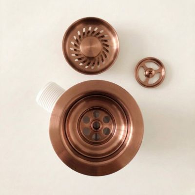 Vidage Bonde manuelle évier 1 bac granit résine HARMONIE inox PVD cuivre - Siphon gain de place