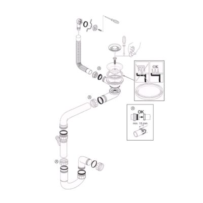 Vidage Bonde manuelle évier 1 bac granit résine HARMONIE inox PVD cuivre - Siphon gain de place