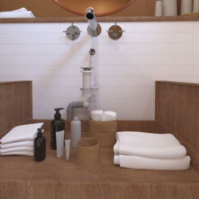 Vidage de lavabo universel avec tubulure extra-plate, siphon déporté, prises Valentin