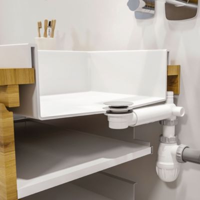 Vidage de lavabo universel avec tubulure extra-plate, siphon déporté, prises Valentin