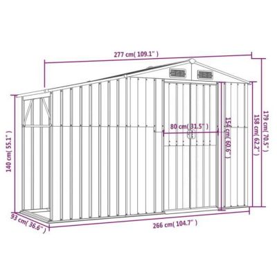 vidaXL Abri de jardin anthracite 277x93x179 cm acier galvanisé 364518