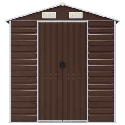 VidaXL Cobertizo De Jardín De Acero Galvanizado De 180,5 X 97 X 209,5 Cm, Marrón Con Puerta Con Cerradura