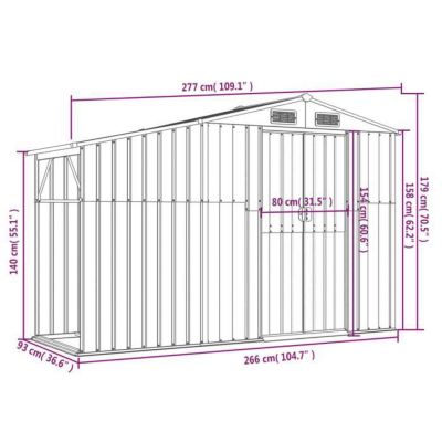 vidaXL Abri de jardin marron 277x93x179 cm acier galvanisé 364520