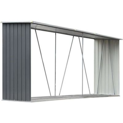 vidaXL Abri de stockage de bois Acier galvanisé 330x84x152 cm Gris