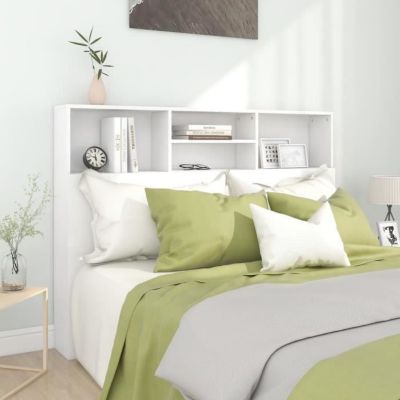 Tête De Lit Blanche Brillante Avec Armoire Intégrée – 140x18,5x104,5 Cm