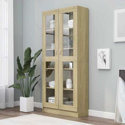 vidaXL Armoire Vitrine, Meuble de Rangement avec Compartiment, étagère de Salon Salle de Séjour Chambre Intérieur, Chêne 802771