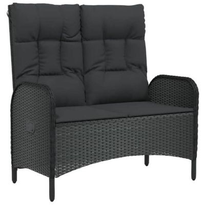vidaXL Banc de jardin inclinable avec coussins 107 cm Poly rotin Noir 319894