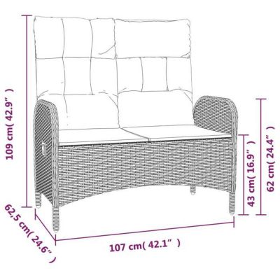 vidaXL Banc de jardin inclinable avec coussins 107 cm Poly rotin Noir 319894