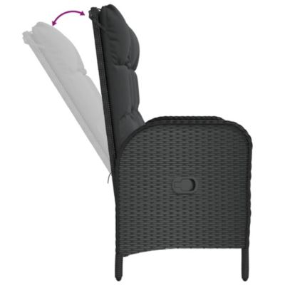 vidaXL Banc de jardin inclinable avec coussins 107 cm Poly rotin Noir 319894
