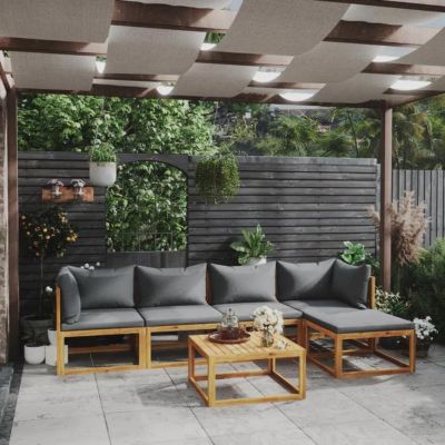 vidaXL Bois d'Acacia Solide Salon de Jardin 6 pcs avec Coussin Meubles de Terrasse Mobilier de Patio Meubles d'Extérieur 3057624