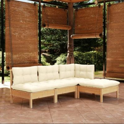 vidaXL Bois de Pin Massif Salon de Jardin 4 pcs avec Coussins Mobilier de Patio Meubles d'Extérieur Mobilier de Jardin 3096298
