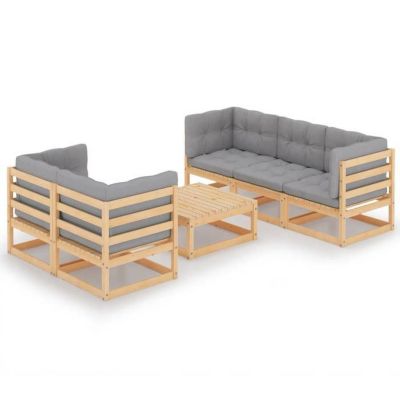 vidaXL Bois de Pin Massif Salon de Jardin 6 pcs avec Coussins Mobilier de Patio Ensemble de Meubles de Terrasse Meubles 3076379