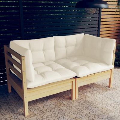 vidaXL Bois de Pin Solide Canapé 2 Places de Jardin et Coussins Canapé d'Extérieur Meuble de Terrasse Meuble d'Extérieur 3096010