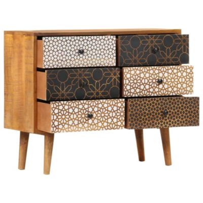 vidaXL Buffet avec motif imprimé 90x30x70 cm Bois de manguier massif