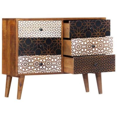 vidaXL Buffet avec motif imprimé 90x30x70 cm Bois de manguier massif