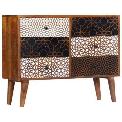 vidaXL Buffet avec motif imprimé 90x30x70 cm Bois de manguier massif