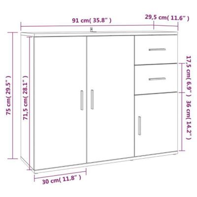 vidaXL Buffet Gris béton 91x29,5x75 cm Bois d'ingénierie 823273