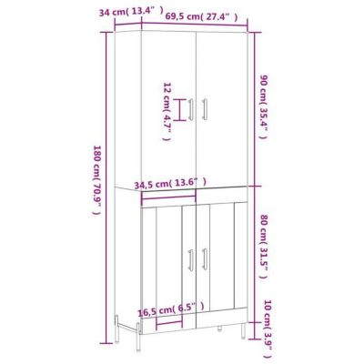 vidaXL Buffet haut Blanc 69,5x34x180 cm Bois d'ingénierie 3195739