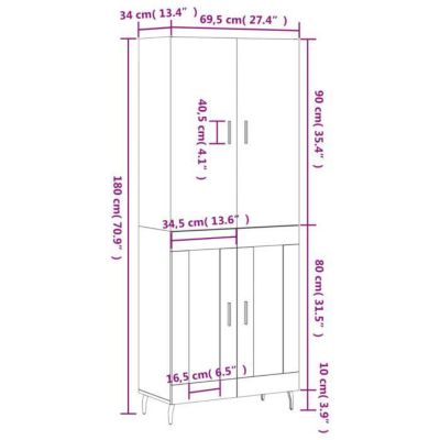 vidaXL Buffet haut Blanc 69,5x34x180 cm Bois d'ingénierie 3195747