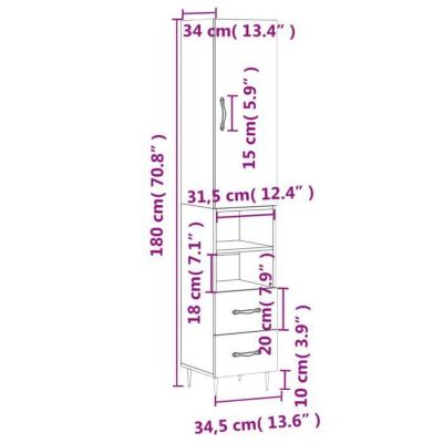 vidaXL Buffet haut Gris béton 34,5x34x180 cm Bois d'ingénierie 3198901