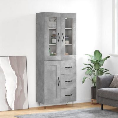 vidaXL Buffet haut Gris béton 69,5x34x180 cm Bois d'ingénierie 3198693