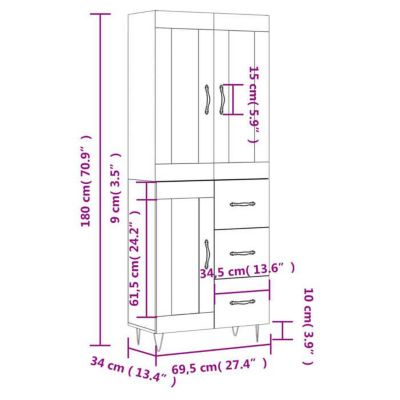 vidaXL Buffet haut Gris béton 69,5x34x180 cm Bois d'ingénierie 3198693