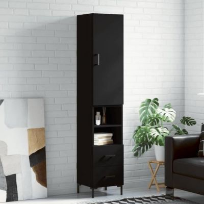 Buffet 6 Tiroirs En Bois D'ingénierie - Meuble De Rangement Moderne Noir - 50x34x96 Cm - Pour Salon, Chambre, Bureau - 7