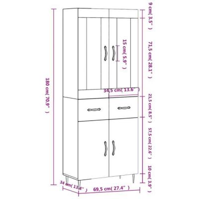 vidaXL Buffet haut Sonoma gris 69,5x34x180 cm Bois d'ingénierie 3199863