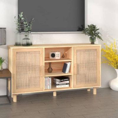 vidaXL Buffet Marron 105x30x60 cm Bois de pin massif et rotin naturel 345641