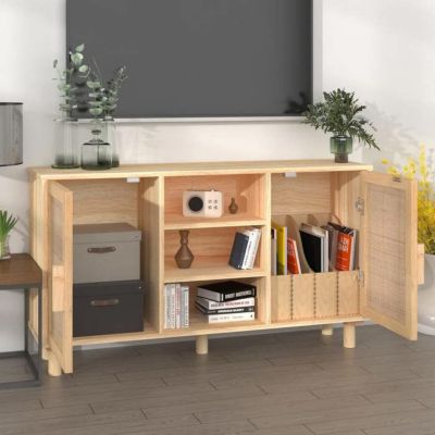 vidaXL Buffet Marron 105x30x60 cm Bois de pin massif et rotin naturel 345641