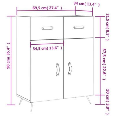 vidaXL Buffet sonoma gris 69,5x34x90 cm bois d'ingénierie 827954