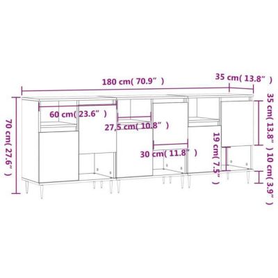 vidaXL Buffets 3 pcs Sonoma gris Bois d'ingénierie 3190147