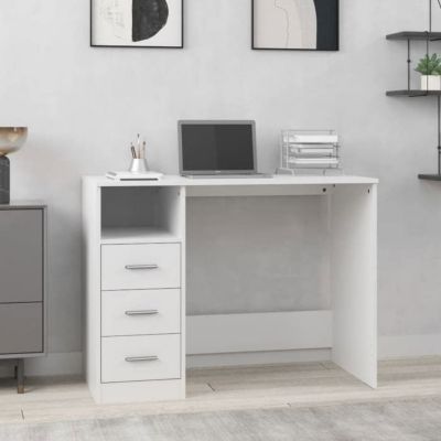 vidaXL Bureau avec tiroirs Blanc 102x50x76 cm Bois d'ingénierie 823032