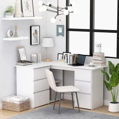 vidaXL Bureau d'angle Blanc 145x100x76 cm Aggloméré