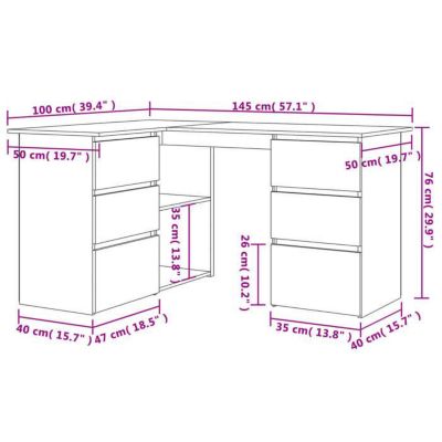 vidaXL Bureau d'angle Blanc 145x100x76 cm Aggloméré