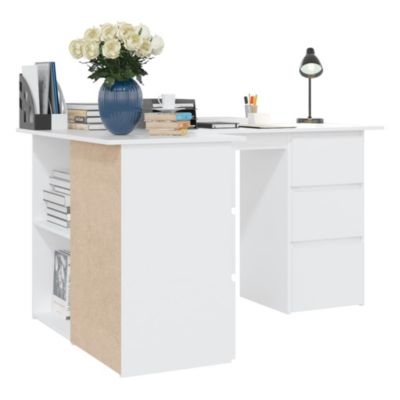 vidaXL Bureau d'angle Blanc 145x100x76 cm Aggloméré