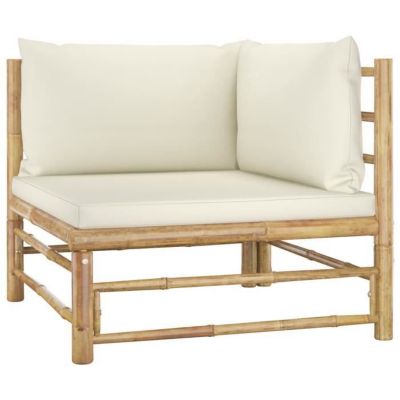 vidaXL Canapé d'angle de jardin avec coussins blanc crème Bambou 313145