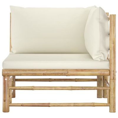 vidaXL Canapé d'angle de jardin avec coussins blanc crème Bambou 313145